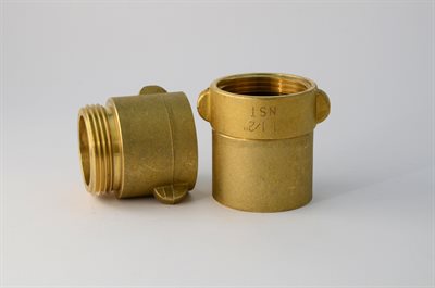 Polyflex fire hose, 1.5 in X 75 feet, with brass coupling.